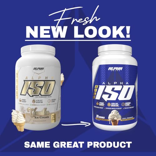 Alpha Supps ISO whey powder scoop highlights quick mixability and protein boost.