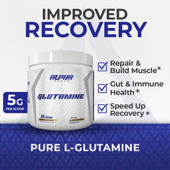 Alpha Supps unflavored L-Glutamine being stirred into a shake for gut health