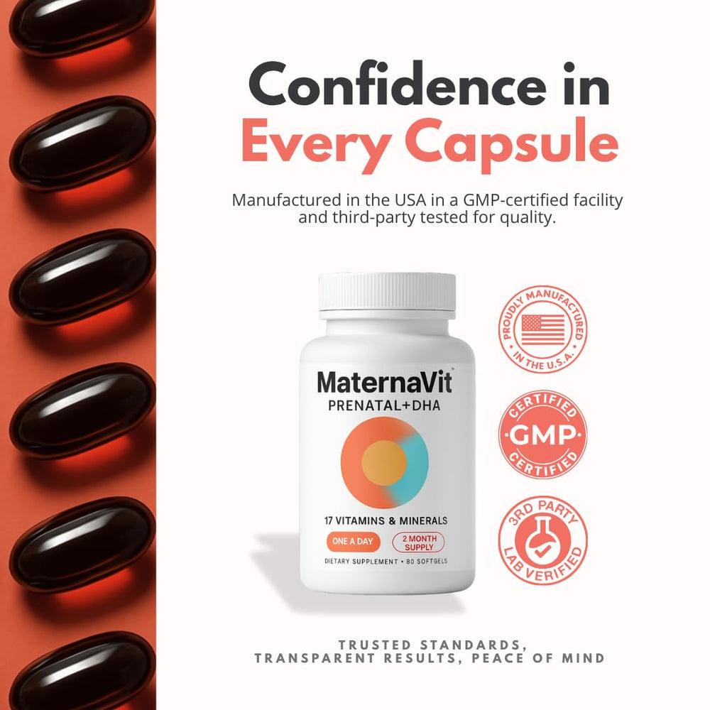 AlphaHealth MaternaVit bottle-side profile showcases complete nutrient blend.