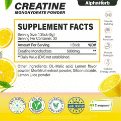 AlphaHerb Creapure Creatine Lemon stick pack dissolves quickly in water.