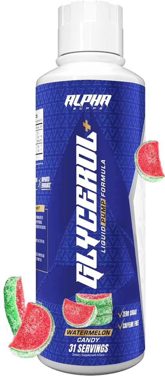 Alpha Supps Glycerol+ Watermelon Candy bottle pour boosts hydration during workouts