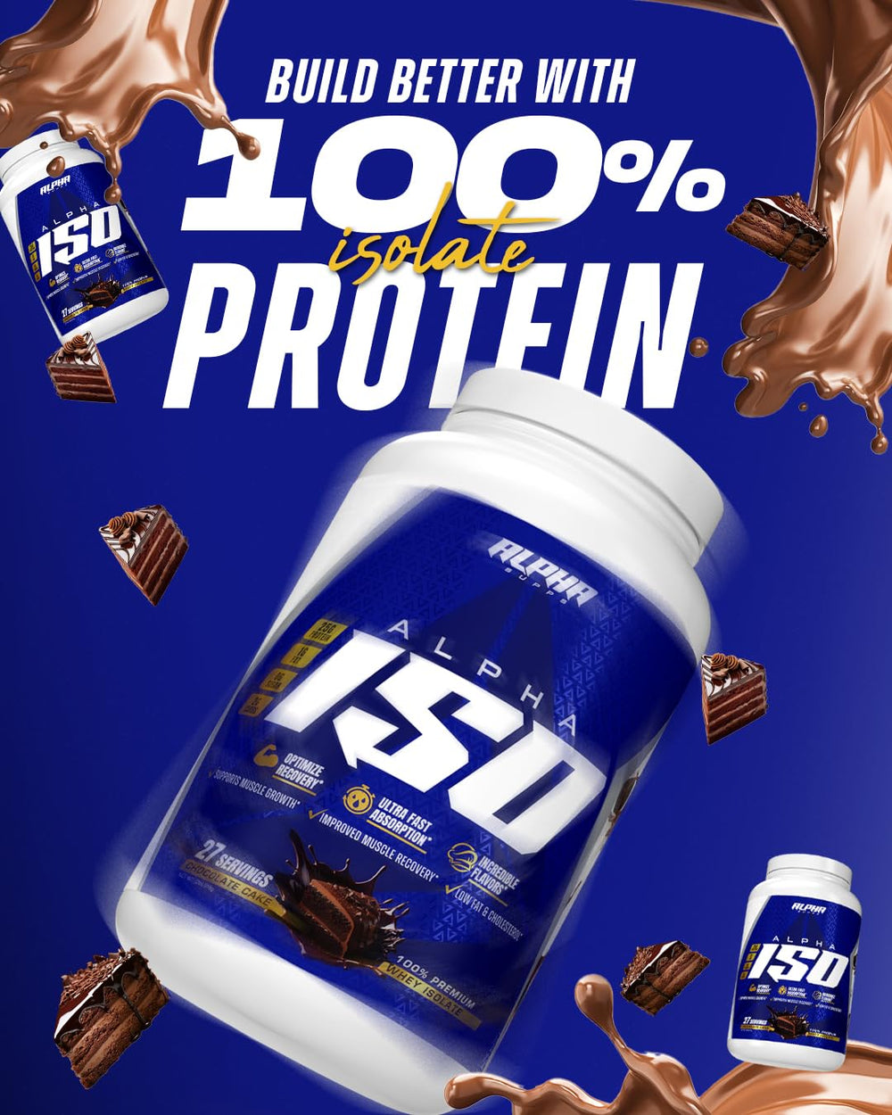Alpha Supps ISO nutrition panel emphasizing gluten-free and low-carb facts