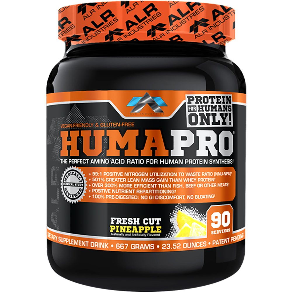 ALR Industries Humapro pineapple bottle showing high-efficiency protein for lean muscle support.