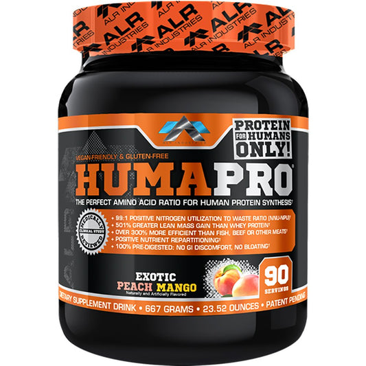 ALR Industries Humapro bottle showcases premium amino matrix for lean muscle support.