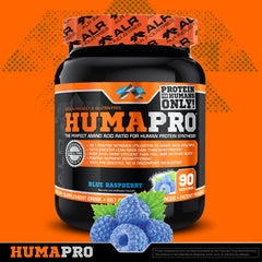 Close-up Humapro label emphasizes gluten-free, dairy-free, and plant-based formula benefits