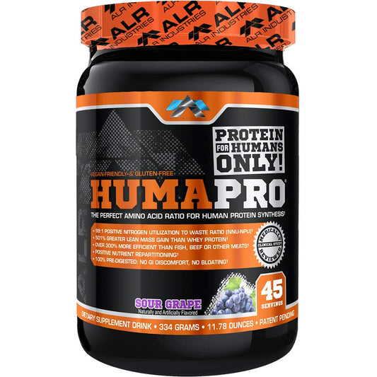 ALR Industries Humapro bottle in sour grape flavor for on-the-go workouts