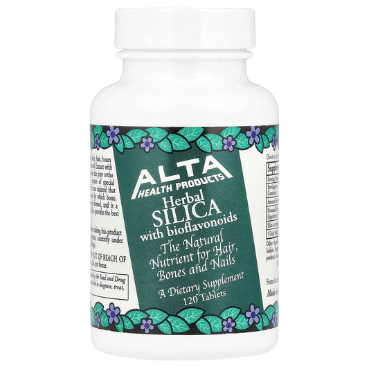 Alta Health Silica bottle front view highlighting skin and hair support