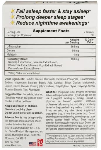 Alteril Sleep Aid Tabs 180ct packaging keeps the bottle organized and labels clear