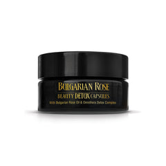 Closeup of Rose Beauty Detox capsules showing rose extract and detox complex for skin glow