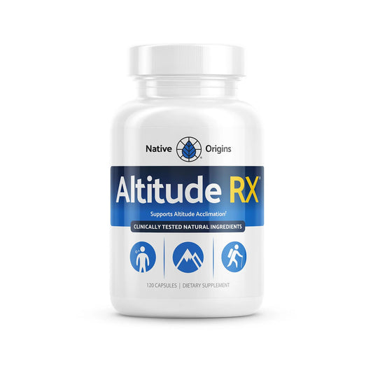 Altitude RX OxyBoost Complex bottle shows 60 servings for travel-ready altitude support.