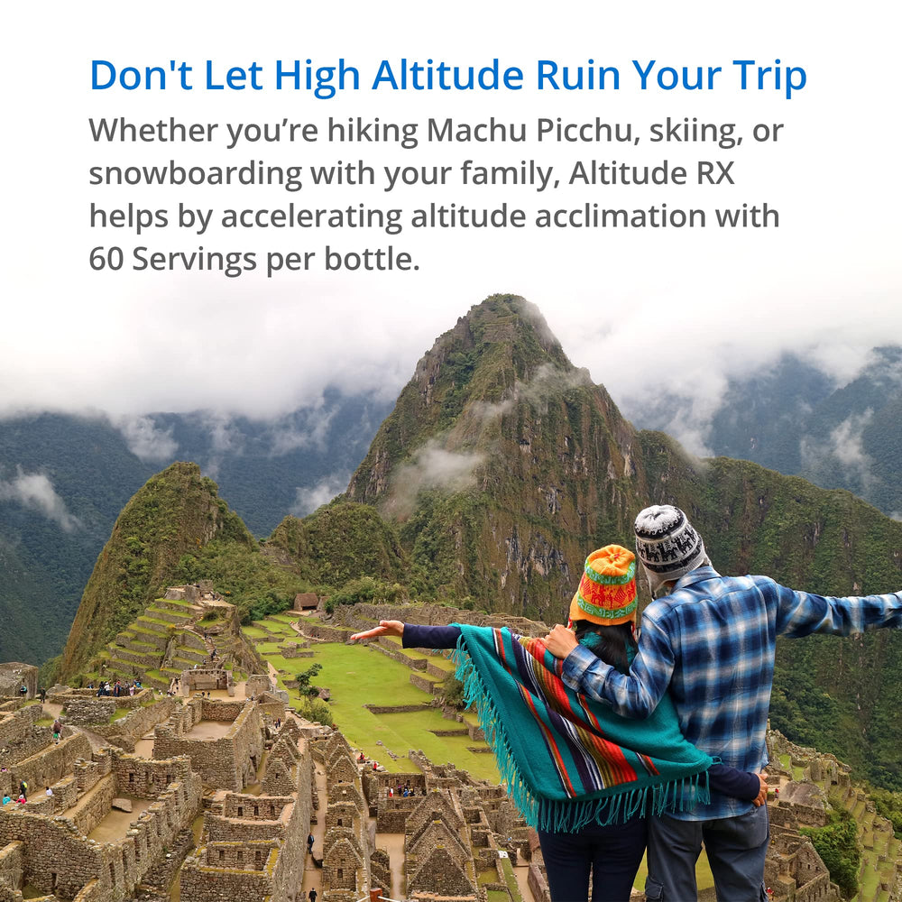 Altitude RX OxyBoost Complex travel kit scene emphasizes convenient mountain supplementation.