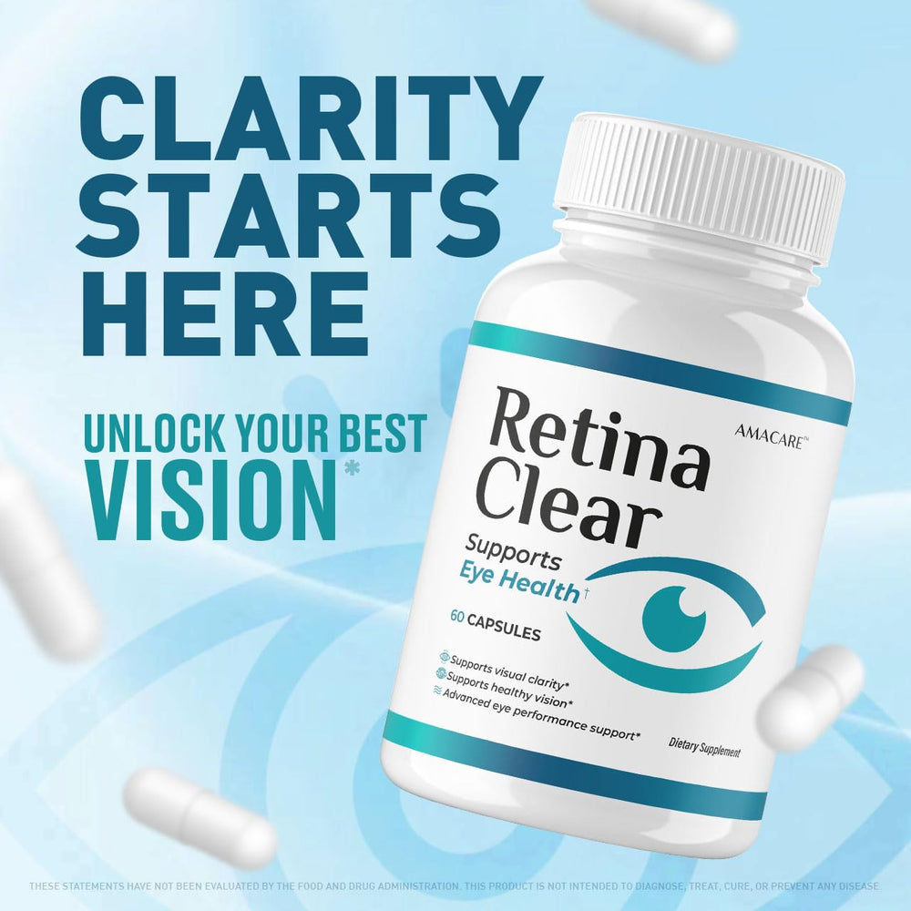 Close-up of AMACARE Retina Clear capsules ready for daily use