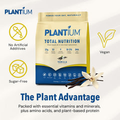 AMAXI Plantium Total Nutrition label highlights 22g protein per serving.
