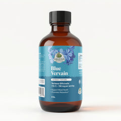 Amazing Botanicals Blue Vervain bottle pour showcases a potent, calm-inducing tincture you can measure easily.