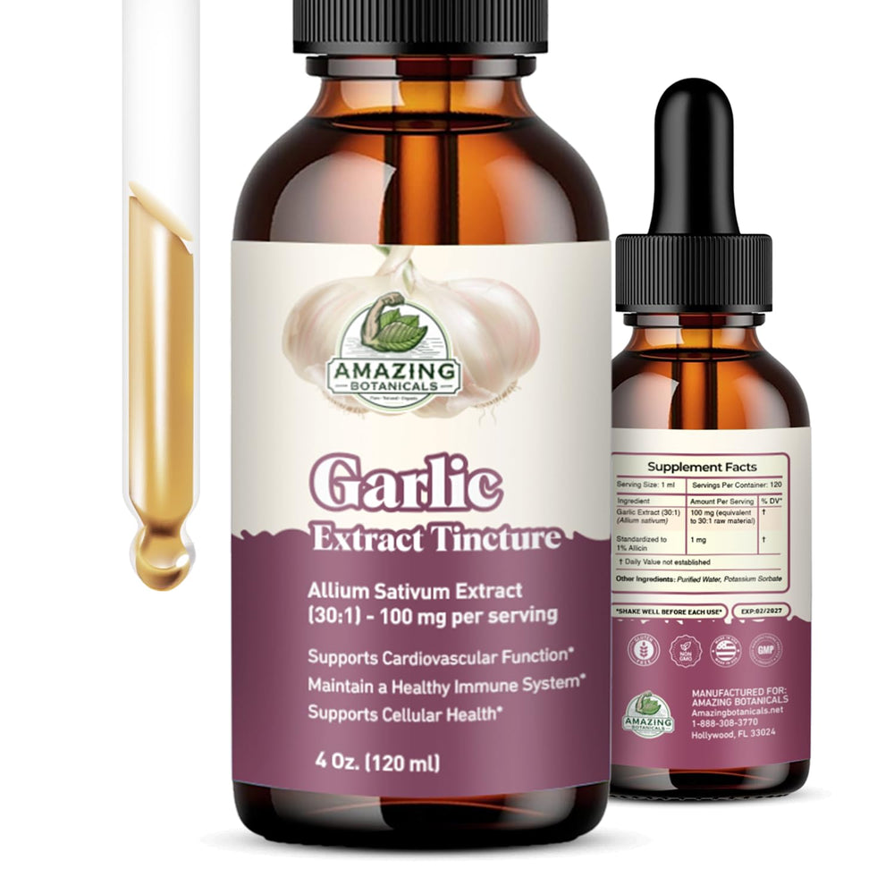 Amazing Botanicals Garlic Tincture bottle shown for daily wellness routine