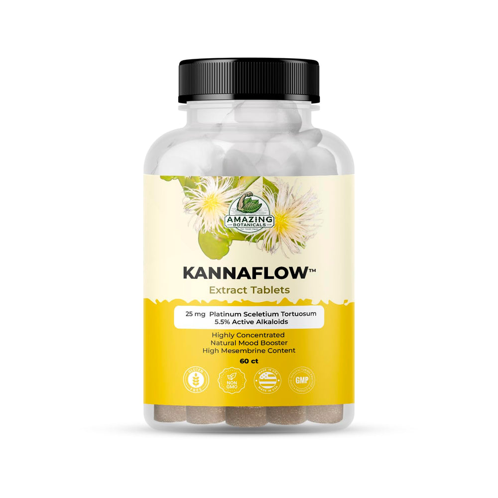 Amazing Botanicals Platinum Sceletium Tablets bottle front, convenient daily dose.