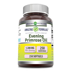 Amazing Formulas Evening Primrose Oil bottle shows 1300 mg per serving for daily use
