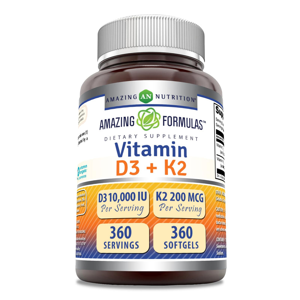 Amazing Formulas Vitamin D3 + K2 bottle front view for daily premium supplement.