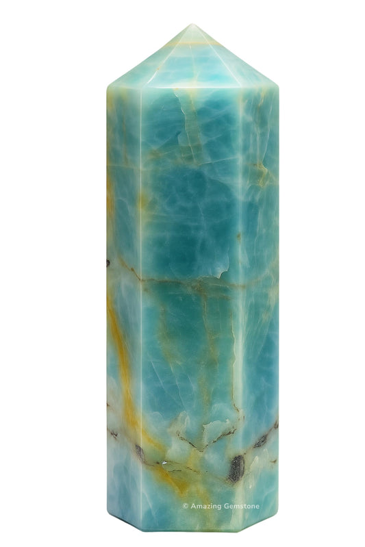 Amazing Gemstone Caribbean Calcite Tower front view energizes spaces with uplifting focus.