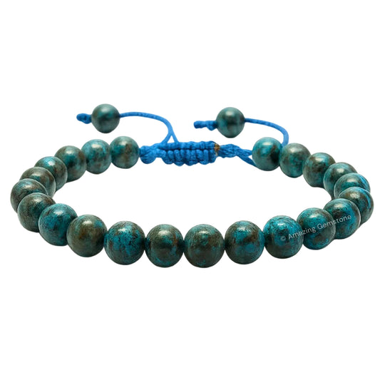 Amazing Gemstone Chrysocolla bracelet close-up beads for grounding.