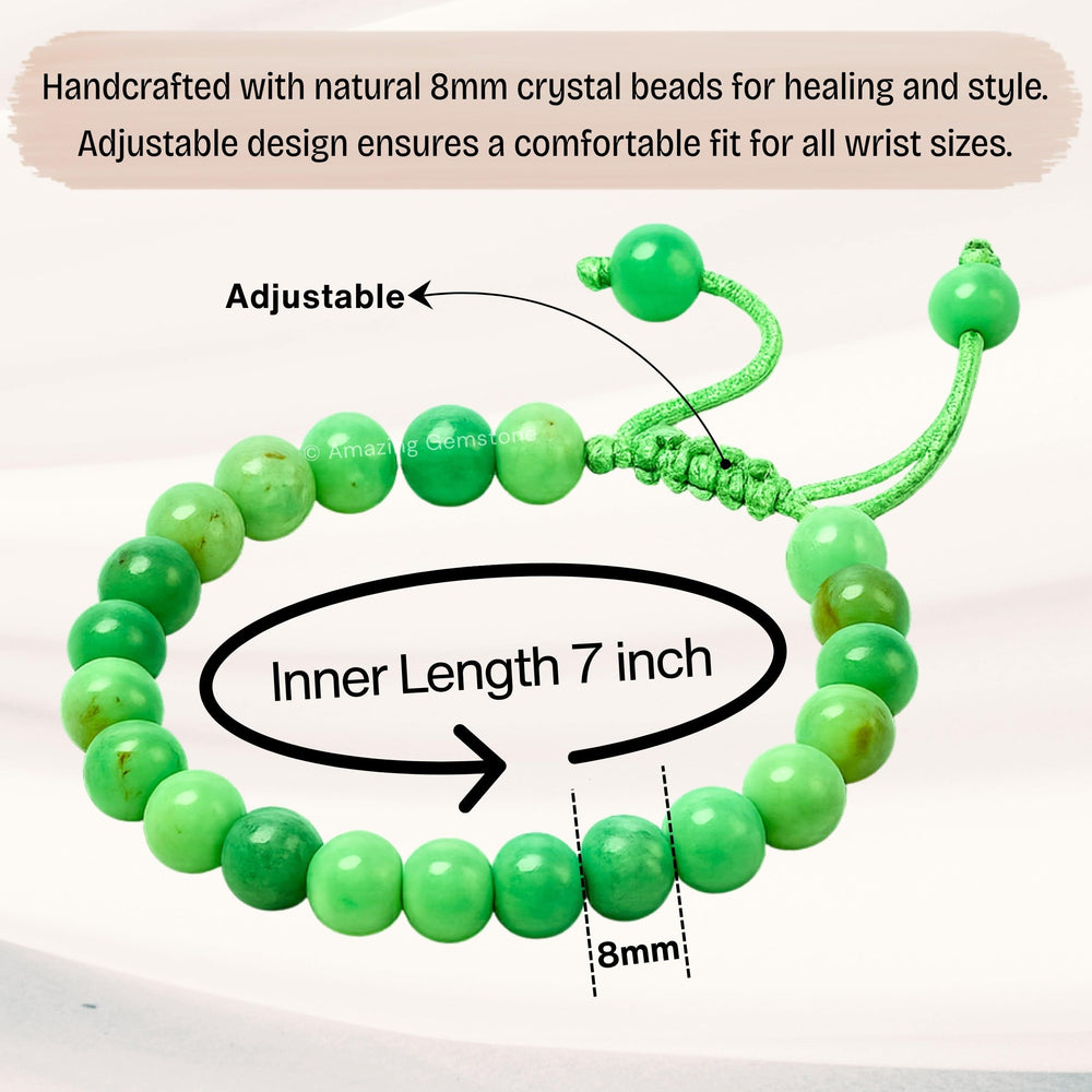 Amazing Gemstone Chrysoprase bracelet worn on the wrist for everyday elegance.