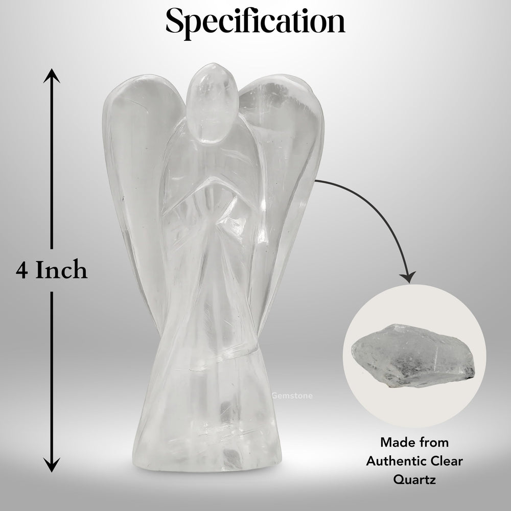 Amazing Gemstone Clear Quartz Angel in velvet pouch, ideal gift-ready presentation.