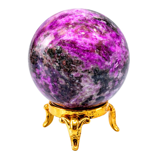 Amazing Gemstone cobalt calcite crystal ball on a brass stand for display