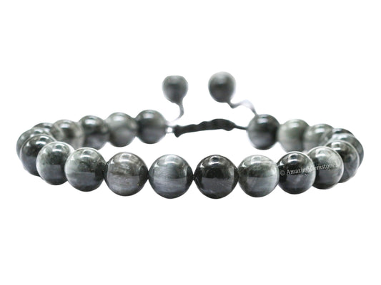 Amazing Gemstone Grey Cats Eye Bracelet on wrist for everyday grounding.
