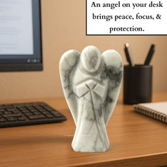 Amazing Gemstone Howlite Angel authenticity certificate included for peace of mind.
