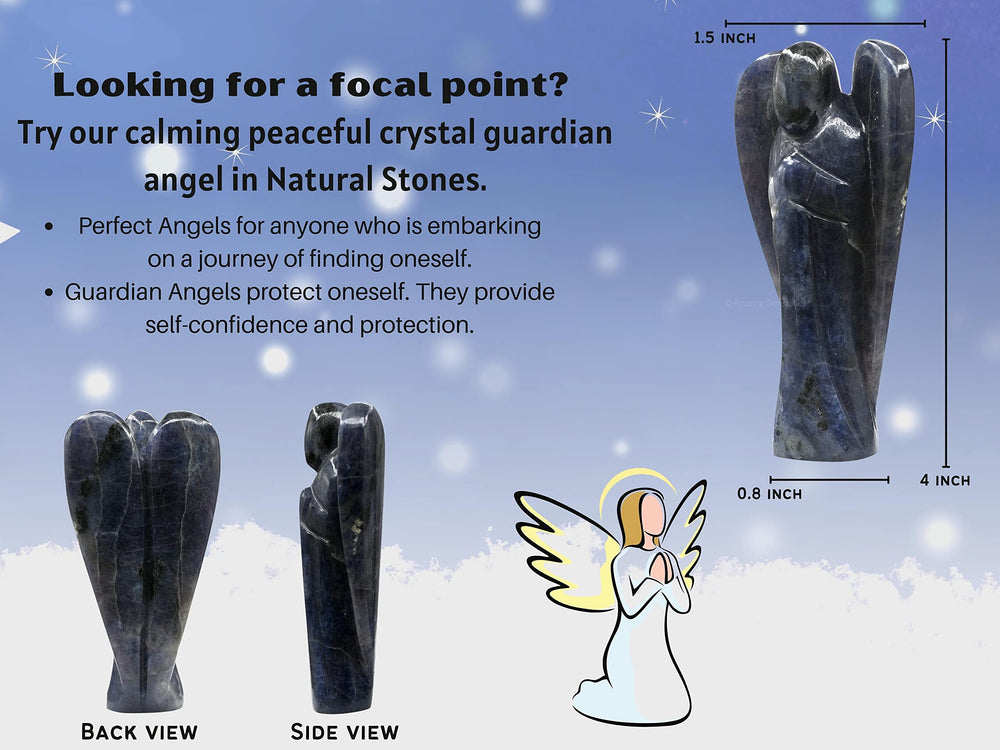 Amazing Gemstone Iolite Angel resting in velvet pouch for gifting.