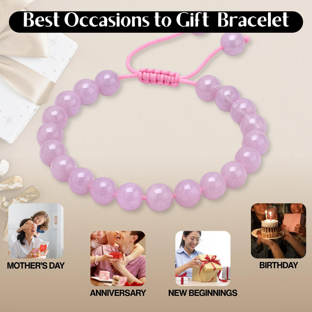 Amazing Gemstone Kunzite Bracelet close-up highlights natural color and shine.