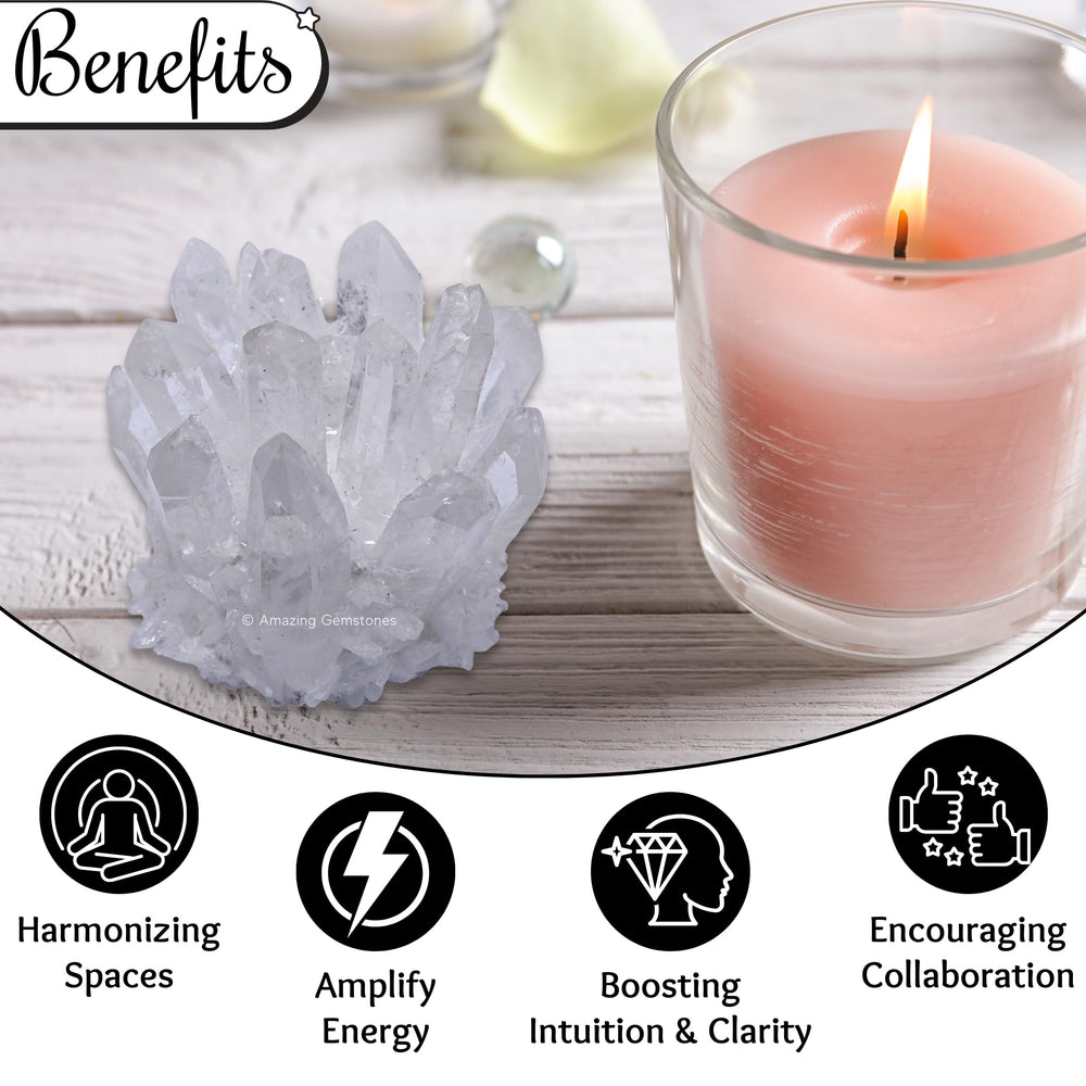 Amazing Gemstone large clear quartz cluster points closeup detail showcases natural sparkle.