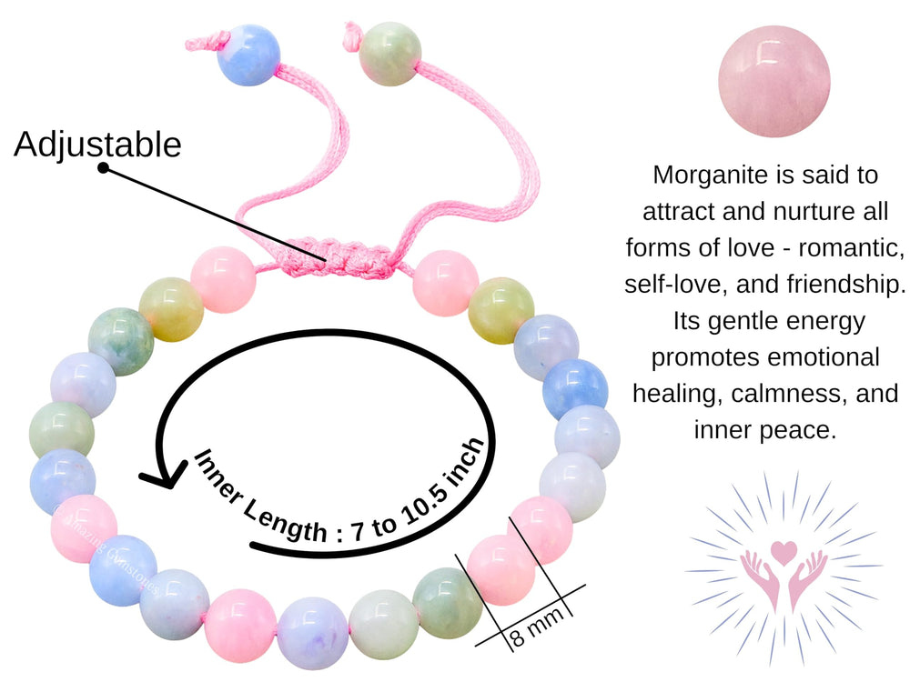 Amazing Gemstone Morganite bracelet displaying 7–10.5 inch adjustability.