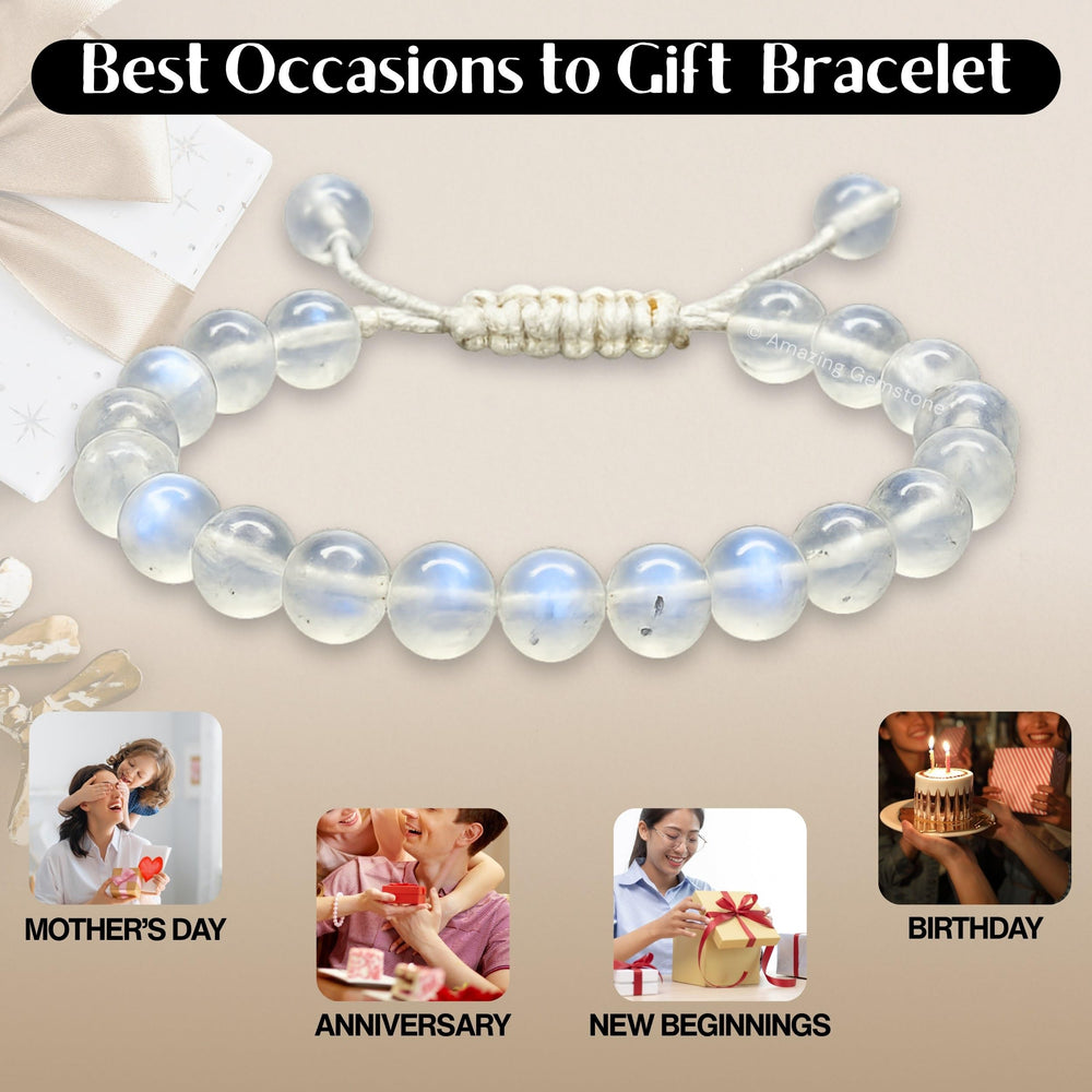 Amazing Gemstone Rainbow Moonstone bracelet makes a thoughtful gift option.