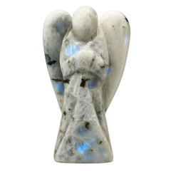 Amazing Gemstone Rainbow Moonstone Angel standing 4 inches as a protective guardian statue for home spaces
