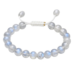 Amazing Gemstone Rainbow Moonstone Bracelet with 8mm beads showing iridescence for balance and calm.