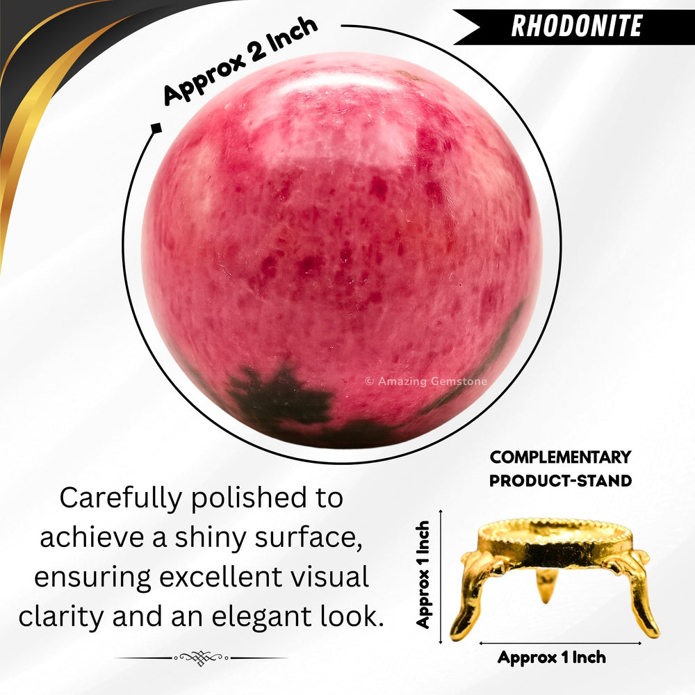 Amazing Gemstone rhodonite crystal ball on desk enhances elegant display.