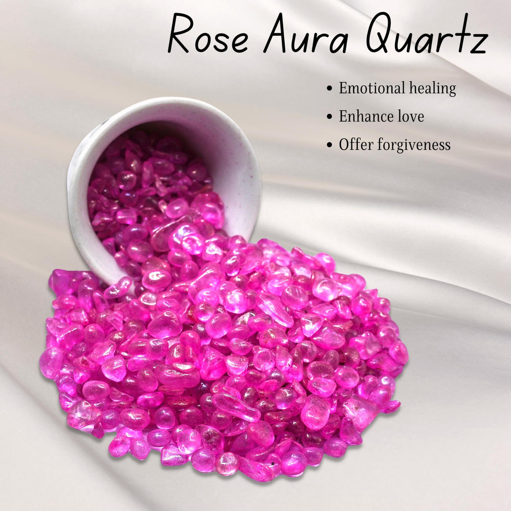 Amazing Gemstone Rose Aura Quartz chips decorate fountains, planters, and home accents