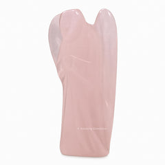 Amazing Gemstone Rose Quartz Angel close-up reveals carved crystal details for display.