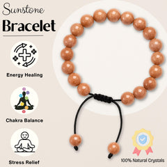Amazing Gemstone Sunstone Bracelet 8mm beads detail highlighting natural energy and quality.