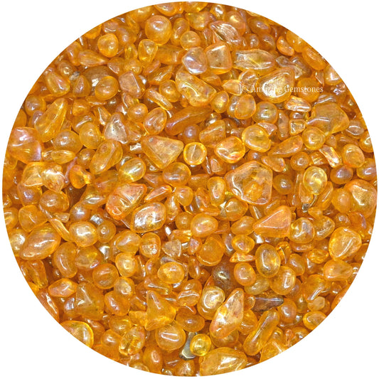 Amazing Gemstone Tangerine Aura Quartz Chips brighten aquariums with color and natural texture.