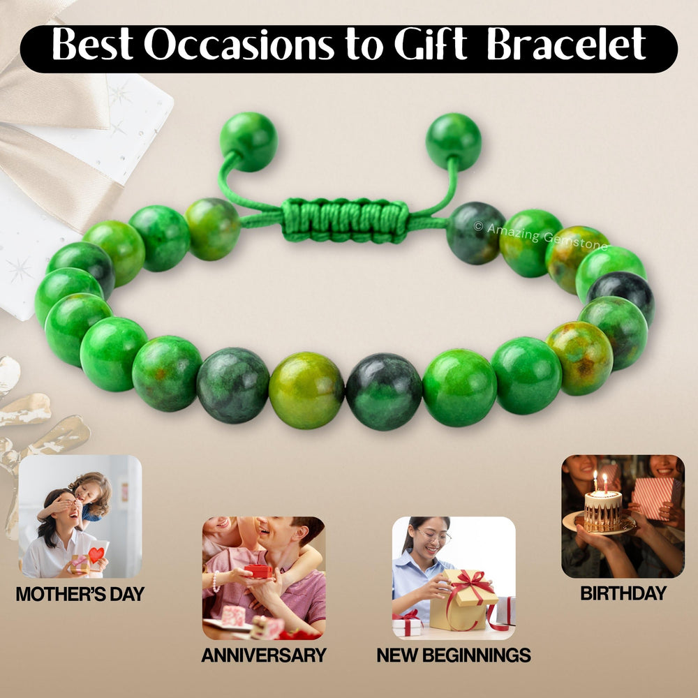 Amazing Gemstone Variscite bracelet lifestyle image, ideal gift idea for occasions.
