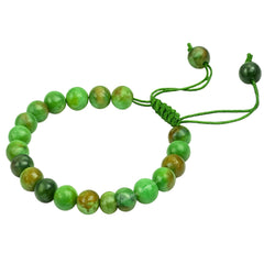 Amazing Gemstone Variscite bracelet wrist shot showing adjustable fit for comfort.