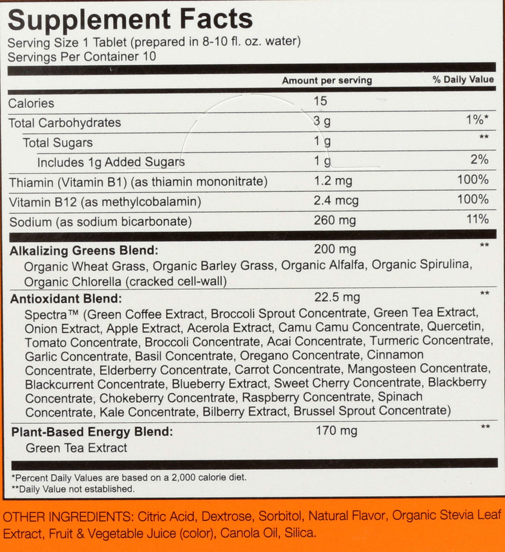 Amazing Grass Fizzy Green Tablets Energy Tropical glass dissolving in water demonstrates quick hydration and flavor