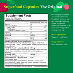 Amazing Grass Greens Blend featuring spirulina and chlorella for nutrient-dense greens.