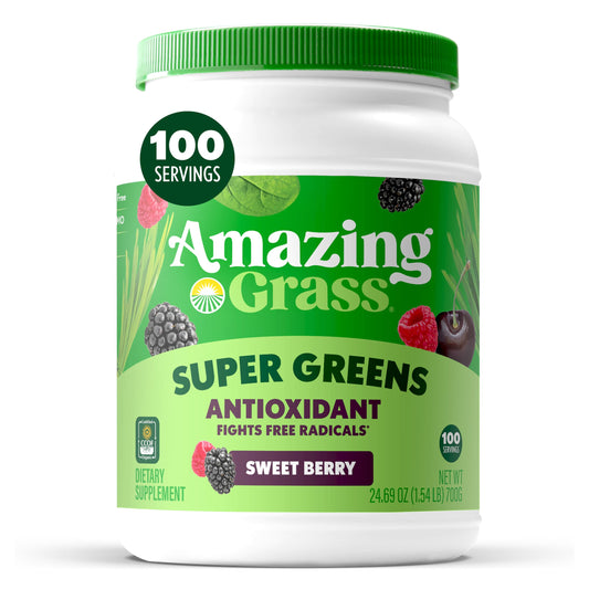 Amazing Grass Greens Superfood tub front offers a convenient daily greens boost