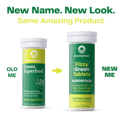 Packaging shows lemon-lime flavor and a 60-tablet supply for daily greens.