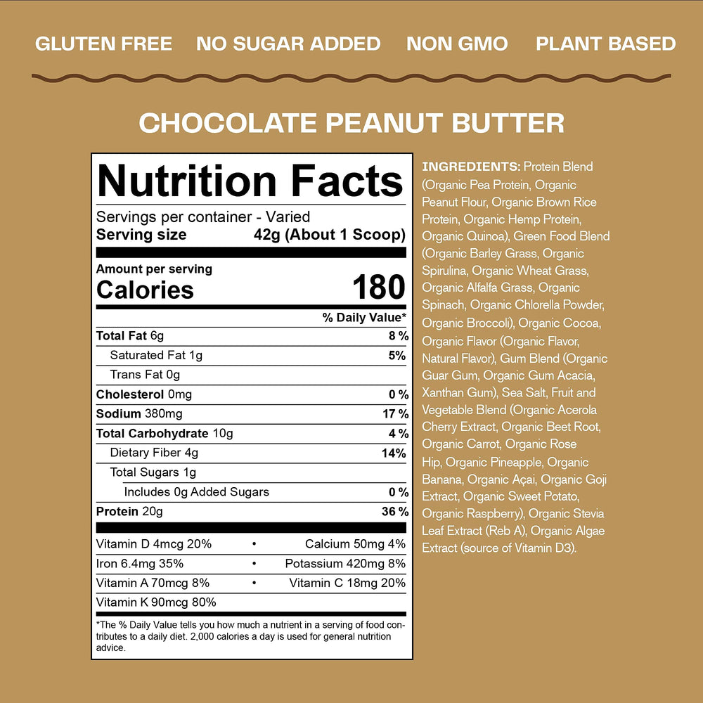 Amazing Grass tub highlights 20g complete protein from pea, rice, quinoa, hemp