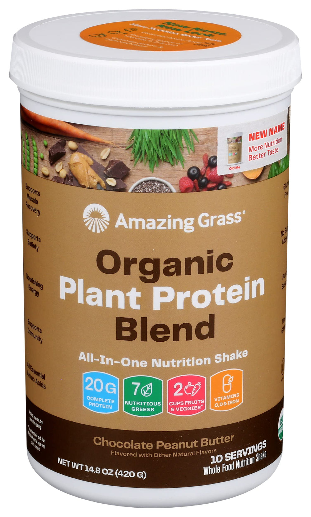 Amazing Grass Organic Plant Protein Blend chocolate peanut butter tub for daily nutrition