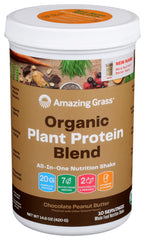 Amazing Grass Organic Plant Protein Blend chocolate peanut butter tub for daily nutrition